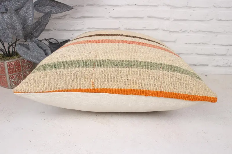 Bolster Throw Cushion Case, Anatolian Pillow Sham, Throw Kilim Pillow, Turkish Pillow, Boho Pillow Sham Cover, 20x20 Beige Pillow Cover, Pillow - 5