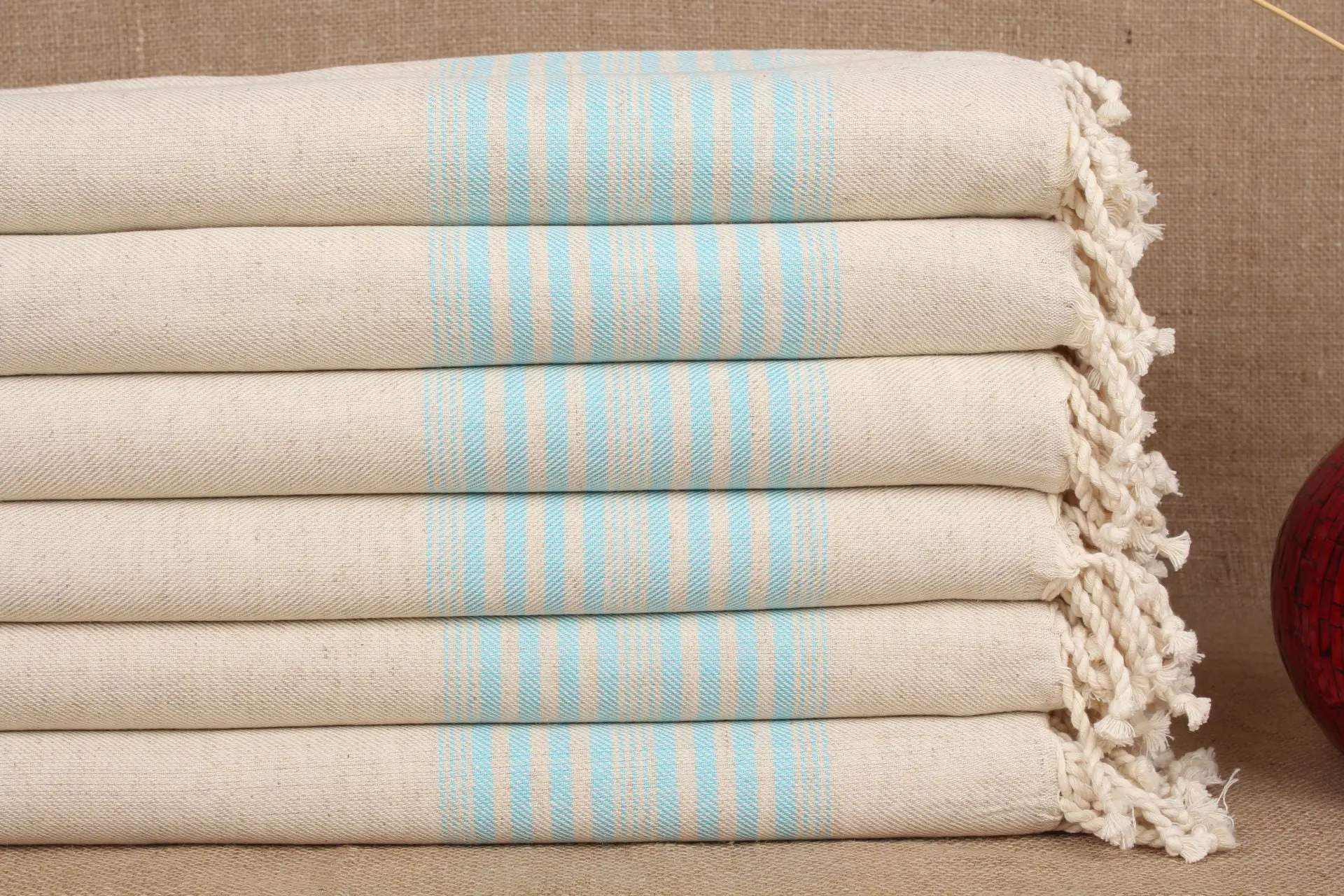 Personalized Turquoise Striped Towel, Organic Cotton, 40x79 Inches - 1