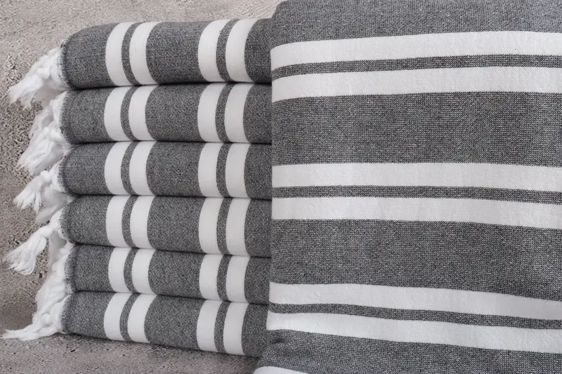 Turkish Towel Beige Stripes, Terry Cotton, 36x67 Inches