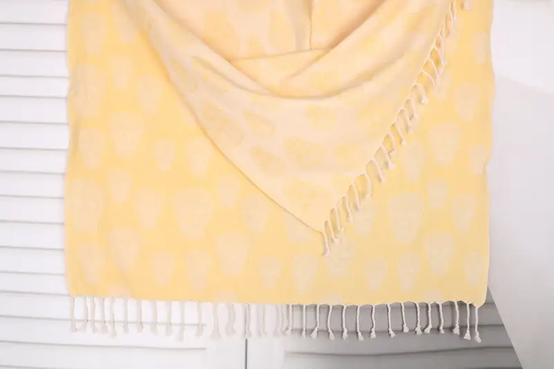 Yellow Skull Patterned Cotton Towel, Custom Gift, 36x67 Inches