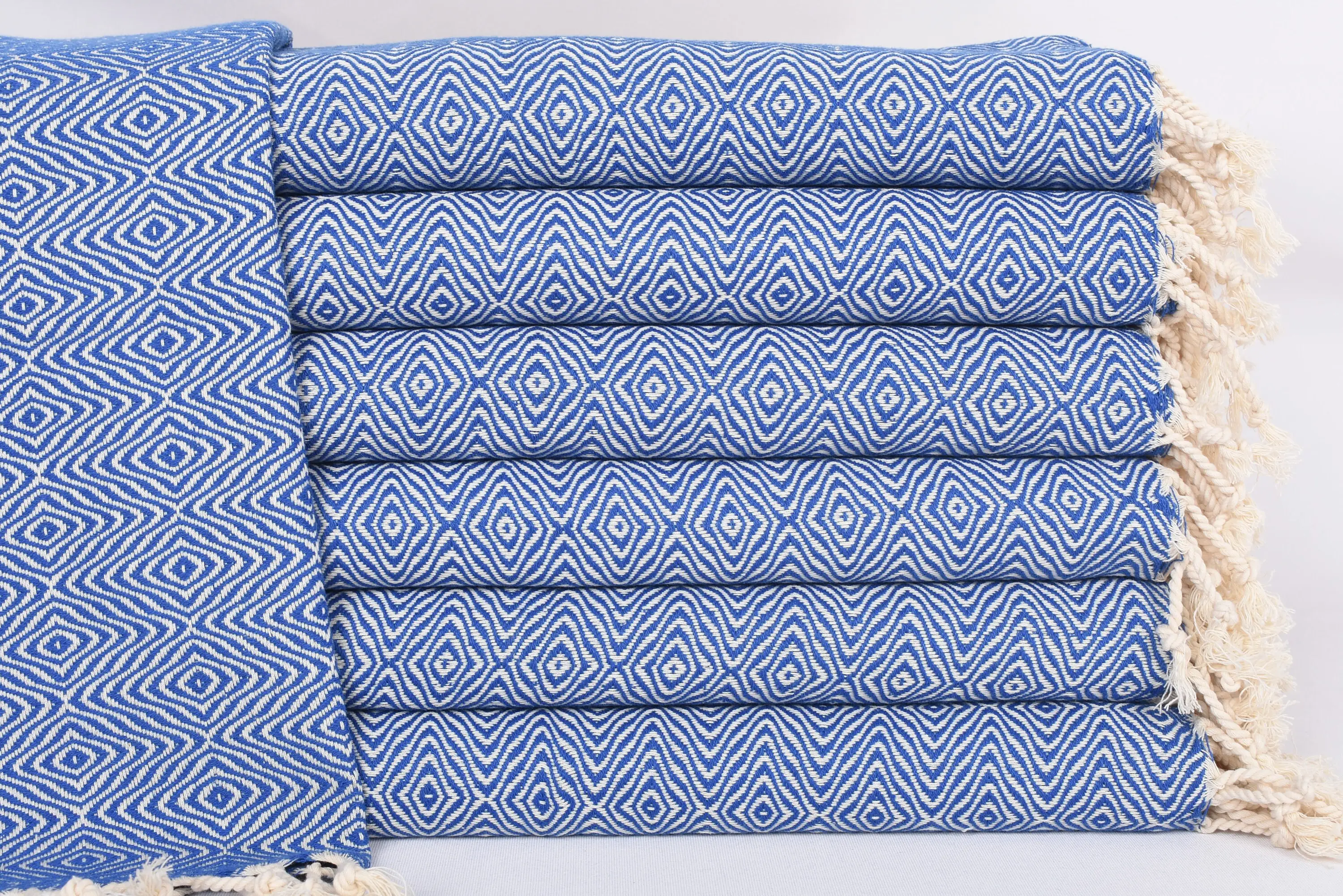 Turkish Hand Towel, 36x18 Inches Sax Blue Zigzag Diamond Dish Towel - 1