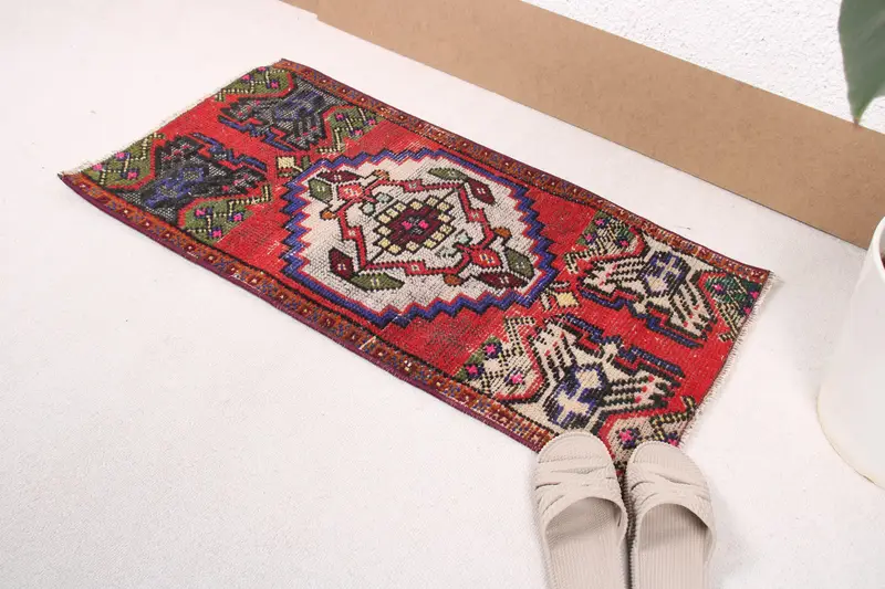 1,6x3,2 ft Teppich, türkischer Vintage Teppich, roter Oushak Wollteppich - 1