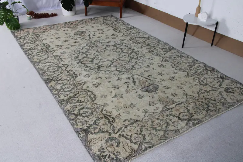 Vintage Halı, 5.8x9.5 ft Büyük Halı, Gri Yeşil Oushak Yün Halı - 1