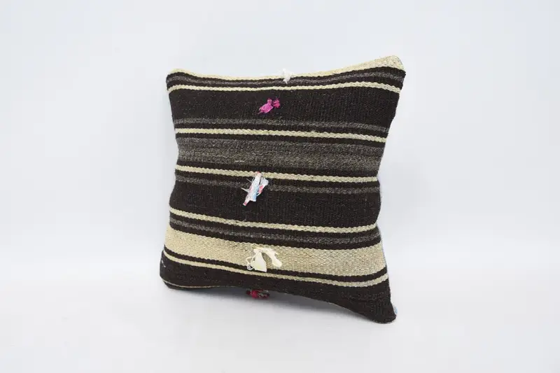 12x12 Brown Pillow Case, Kilim Pillow Cover, Boho Pillow, Boho Throw Pillow Sham, Pillow, Aesthetic Pillow Sham, Vintage Kilim Throw Pillow - 4