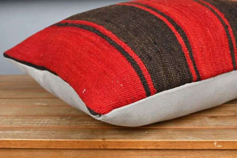 Handmade Kilim Cushion, Cushion Cover, Pillow for Couch, Custom Pillow Case, Designer Throw Pillow Sham, Vintage Pillow, 16x24 Red Pillow Sham - 4