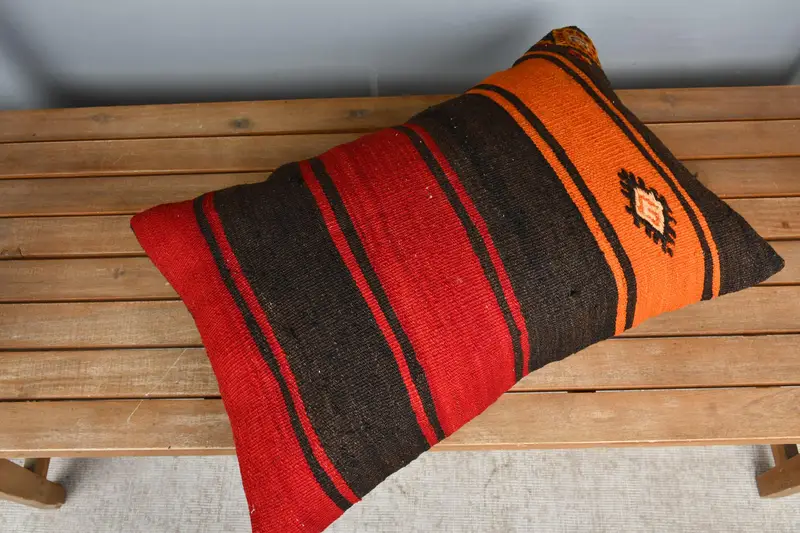 Handmade Kilim Cushion, Cushion Cover, Pillow for Couch, Custom Pillow Case, Designer Throw Pillow Sham, Vintage Pillow, 16x24 Red Pillow Sham - 2