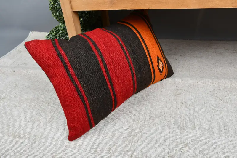 Handmade Kilim Cushion, Cushion Cover, Pillow for Couch, Custom Pillow Case, Designer Throw Pillow Sham, Vintage Pillow, 16x24 Red Pillow Sham - 7