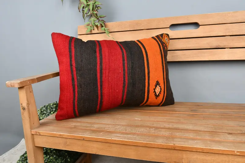 Handmade Kilim Cushion, Cushion Cover, Pillow for Couch, Custom Pillow Case, Designer Throw Pillow Sham, Vintage Pillow, 16x24 Red Pillow Sham - 1