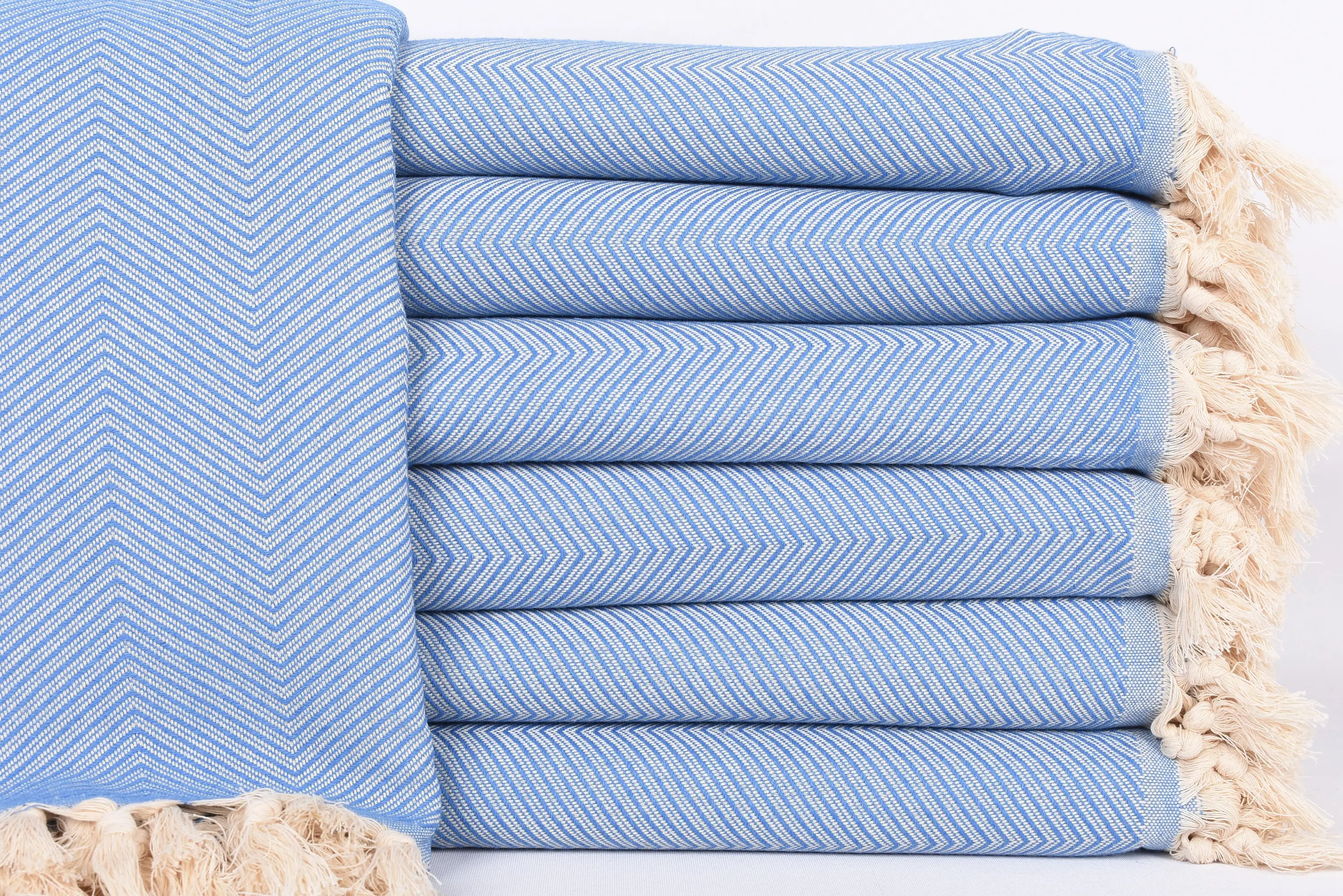 Organic Throw Turkish Blue Zig Zag Plaid Blanket, 83x67 Inches - 1