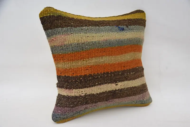 Decorative Bolster Pillow Case, Pillow Case, Home Decor Pillow, Turkish Kilim Pillow, 14x14 Brown Cushion, Boho Pillow, Floor Pillow - 2
