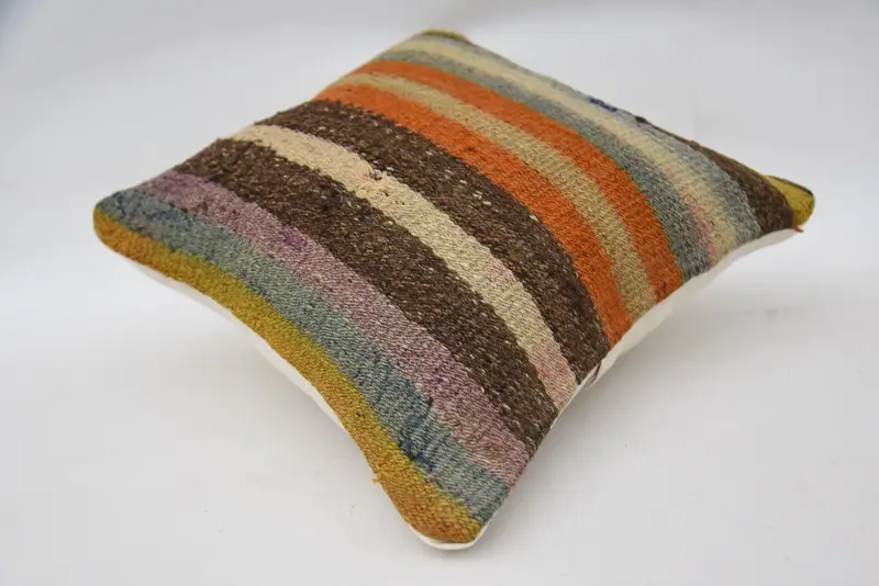 Decorative Bolster Pillow Case, Pillow Case, Home Decor Pillow, Turkish Kilim Pillow, 14x14 Brown Cushion, Boho Pillow, Floor Pillow - 6
