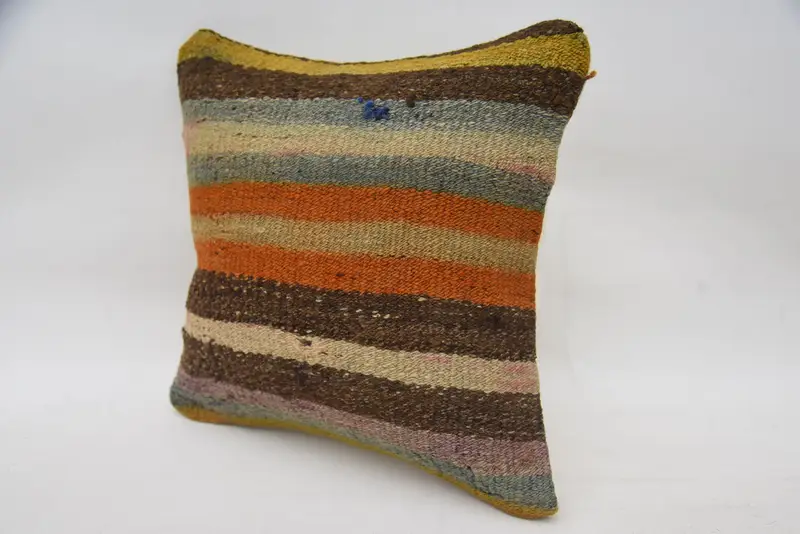 Decorative Bolster Pillow Case, Pillow Case, Home Decor Pillow, Turkish Kilim Pillow, 14x14 Brown Cushion, Boho Pillow, Floor Pillow - 3