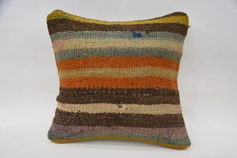 Decorative Bolster Pillow Case, Pillow Case, Home Decor Pillow, Turkish Kilim Pillow, 14x14 Brown Cushion, Boho Pillow, Floor Pillow - 1