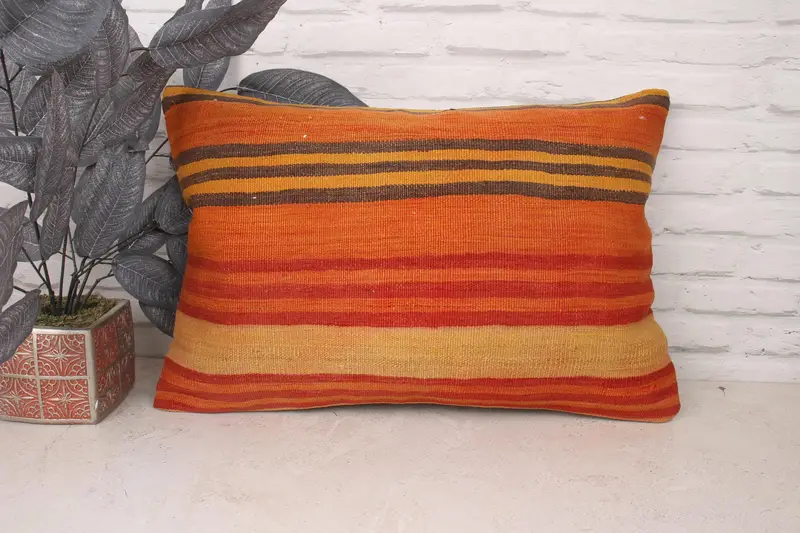Boho Pillow Sham Cover, Home Decor Pillow, 16x24 Orange Pillow Case, Throw Kilim Pillow, Cushion Cover, Art Deco Cushion Cover, Lounge Throw Cushion - 1