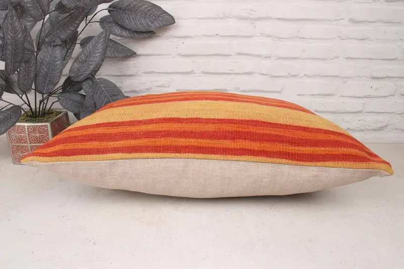 Boho Pillow Sham Cover, Home Decor Pillow, 16x24 Orange Pillow Case, Throw Kilim Pillow, Cushion Cover, Art Deco Cushion Cover, Lounge Throw Cushion - 5