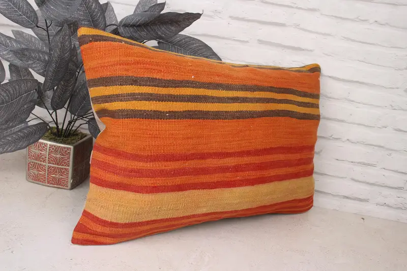 Boho Pillow Sham Cover, Home Decor Pillow, 16x24 Orange Pillow Case, Throw Kilim Pillow, Cushion Cover, Art Deco Cushion Cover, Lounge Throw Cushion - 3