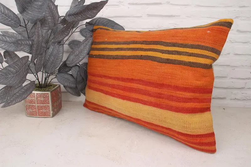 Boho Pillow Sham Cover, Home Decor Pillow, 16x24 Orange Pillow Case, Throw Kilim Pillow, Cushion Cover, Art Deco Cushion Cover, Lounge Throw Cushion - 4