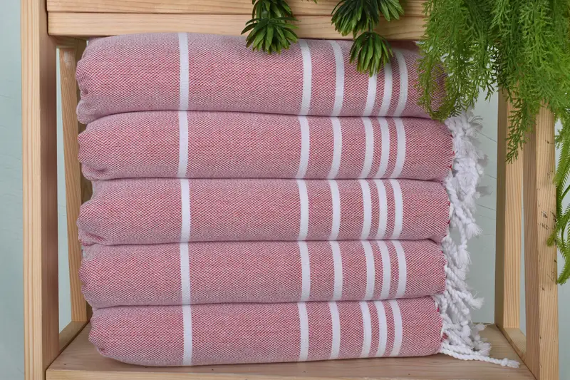Turkish Tea Towel Red Striped Dish Towel, 18x38 inches, Organic Cotton/Linen