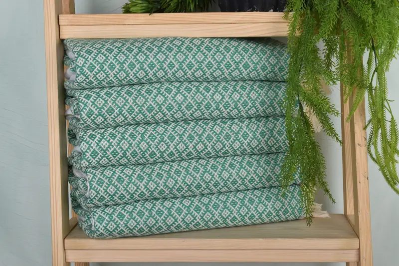 Turkish Hand Towel Custom Green Organic Cotton/Linen, 20x38 Inches