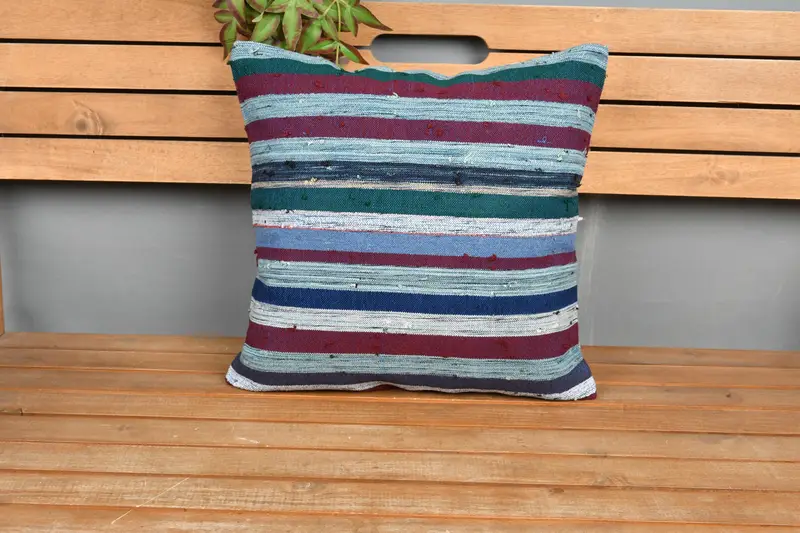 Morroccon Kilim Cushion Cushion, Boho Pillow, Pillow Cover, 18x18 Blue Pillow Case, Ethnical Kilim Rug Pillow, Pillow for Couch - 6