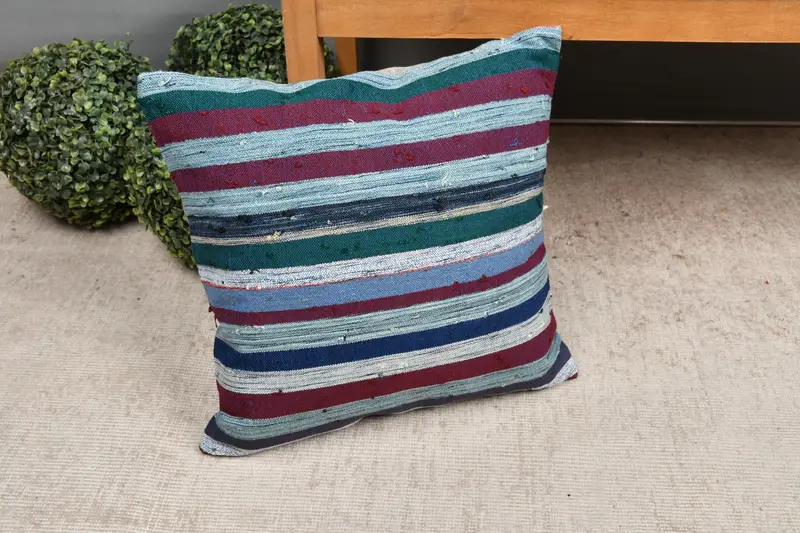 Morroccon Kilim Cushion Cushion, Boho Pillow, Pillow Cover, 18x18 Blue Pillow Case, Ethnical Kilim Rug Pillow, Pillow for Couch - 7