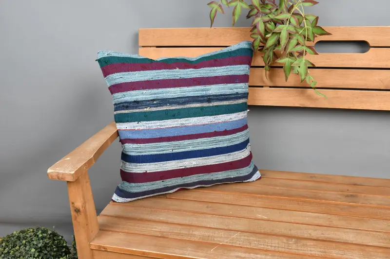 Morroccon Kilim Cushion Cushion, Boho Pillow, Pillow Cover, 18x18 Blue Pillow Case, Ethnical Kilim Rug Pillow, Pillow for Couch - 1