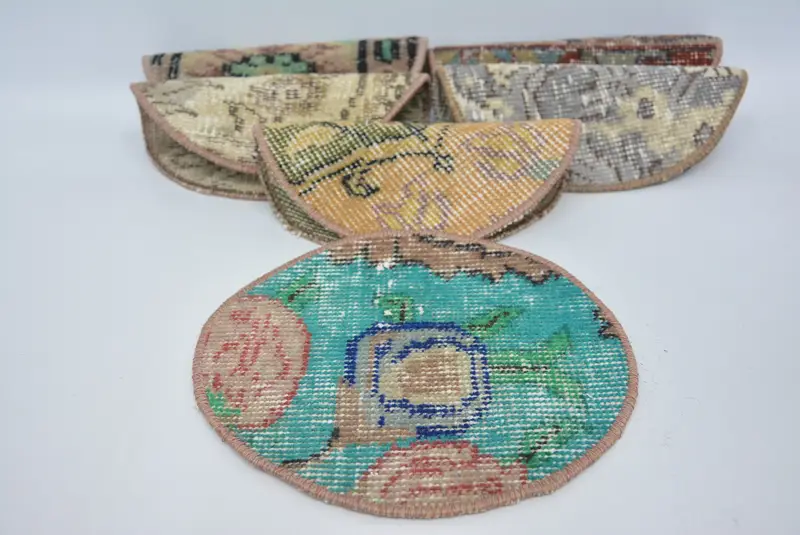 Manteles redondos azules y naranjas, decoración Kilim hecha a mano de 10x10