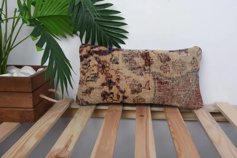 Boho Pillow Sham Cover, 8x16 Beige Cushion, Cushion Case, Nomadic Cushion Cover, Accent Throw Pillow Case, Handmade Kilim Cushion, Home Decor Pillow - 1