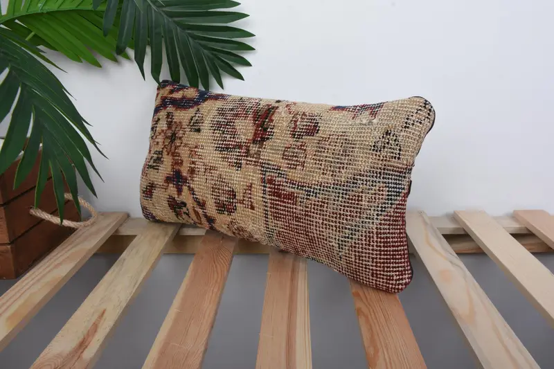 Boho Pillow Sham Cover, 8x16 Beige Cushion, Cushion Case, Nomadic Cushion Cover, Accent Throw Pillow Case, Handmade Kilim Cushion, Home Decor Pillow - 5