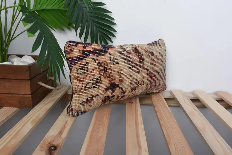 Boho Pillow Sham Cover, 8x16 Beige Cushion, Cushion Case, Nomadic Cushion Cover, Accent Throw Pillow Case, Handmade Kilim Cushion, Home Decor Pillow - 4