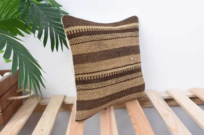 12x12 Beige Cushion Cover, Pillow Case, Handmade Kilim Cushion, Yoga Pillow Sham, Pillow for Couch, Knitted Cushion Case, Interior Designer Pillow - 4