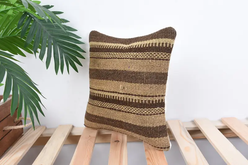 12x12 Beige Cushion Cover, Pillow Case, Handmade Kilim Cushion, Yoga Pillow Sham, Pillow for Couch, Knitted Cushion Case, Interior Designer Pillow - 5