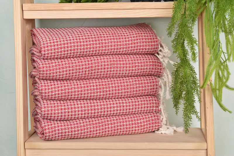 Red Cotton Waffle Towel Turkish Towel, 36x67 Inches, Organic Cotton/Linen