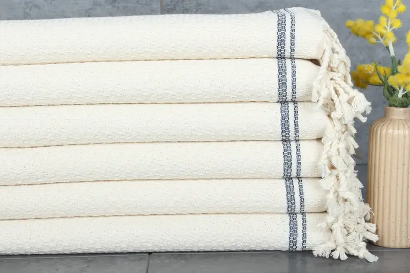 Monogrammed Hand Towel Navy Cotton Stripes, 18x38 Inches