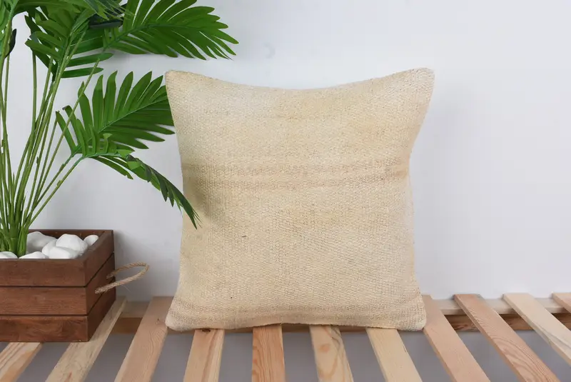 Cubierta de almohada, cubierta de almohada beige 16x16, cojín de kilim hecho a mano, almohada de kilim turco, caja de cojín de silla, almohada para el sofá - 1