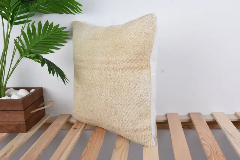 Cubierta de almohada, cubierta de almohada beige 16x16, cojín de kilim hecho a mano, almohada de kilim turco, caja de cojín de silla, almohada para el sofá - 5