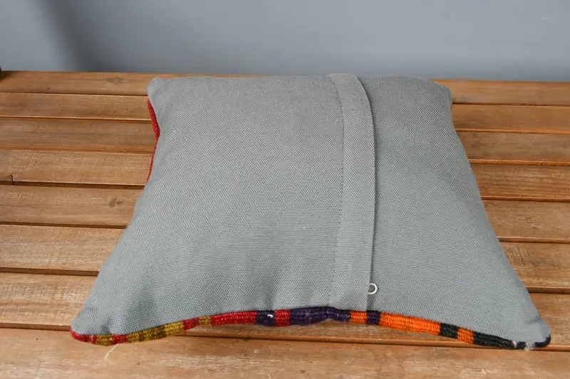 Vintage Kilim Pillow, Gift Pillow, Bohemian Cushion Pillow Cover, Boho Chic Pillow Cover, Kilim Pillow Cover, 14x14 Red Pillow, Pillow - 5
