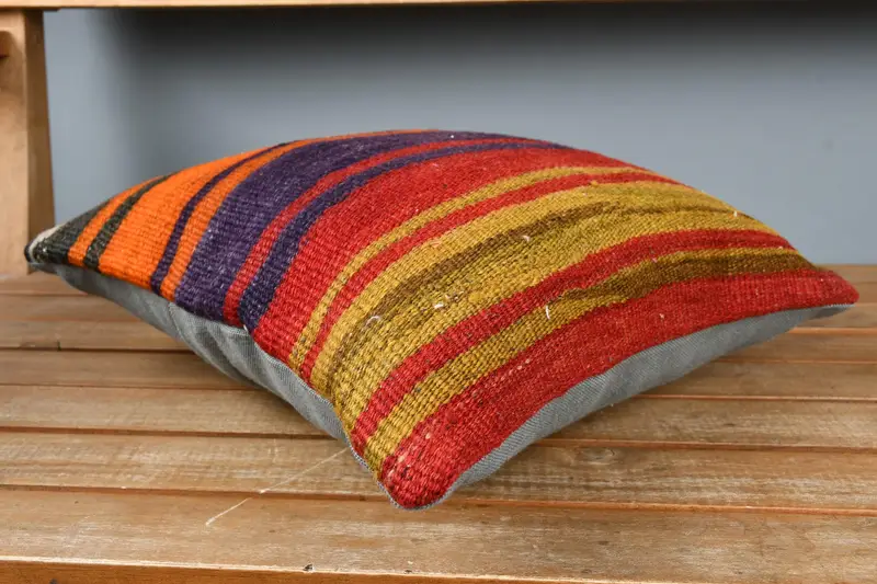 Vintage Kilim Pillow, Gift Pillow, Bohemian Cushion Pillow Cover, Boho Chic Pillow Cover, Kilim Pillow Cover, 14x14 Red Pillow, Pillow - 4