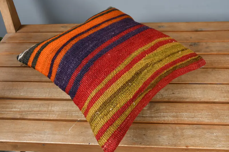 Vintage Kilim Pillow, Gift Pillow, Bohemian Cushion Pillow Cover, Boho Chic Pillow Cover, Kilim Pillow Cover, 14x14 Red Pillow, Pillow - 2