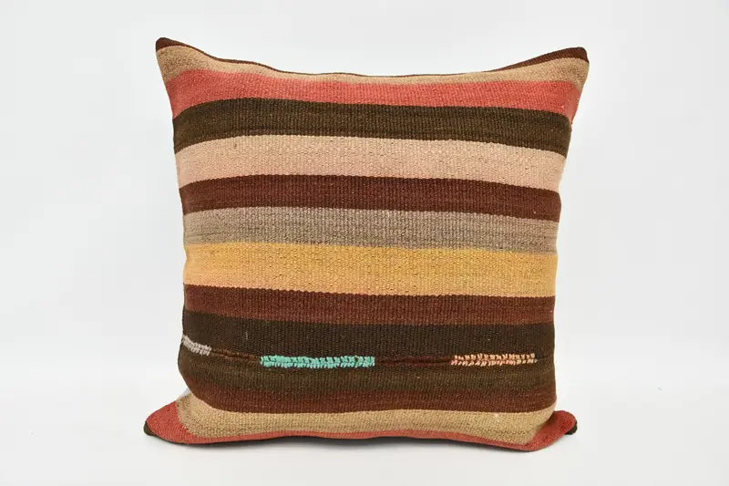 Vintage Kilim Throw Pillow, Turkish Pillow, 20x20 Orange Pillow Sham, Pillow Case, Throw Kilim Pillow, Bolster Cushion - 1