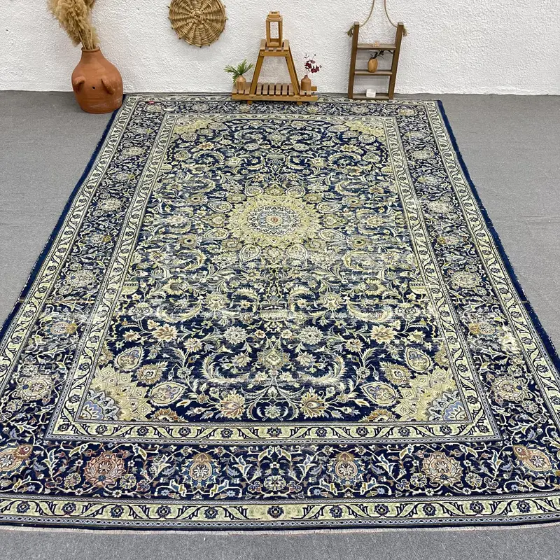 Blauer Ombré-Teppich, 9,5 x 13,2 Fuß, elegante Heimdekoration