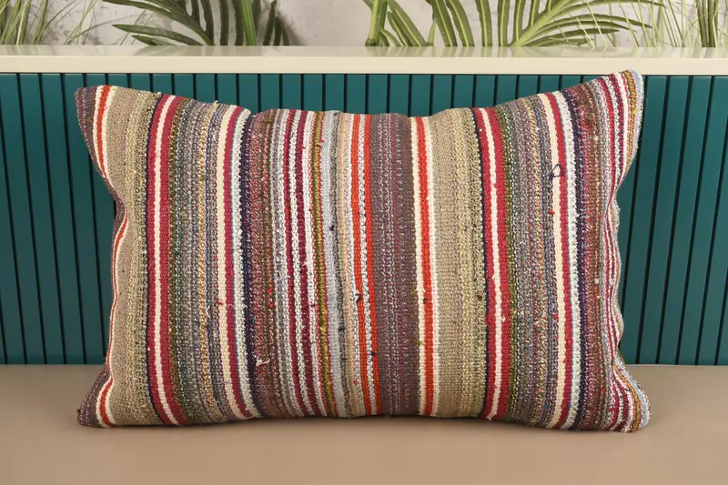 Accent Striped Vintage Cushion, Green Antique 16x24 inch Pillow Case - 1