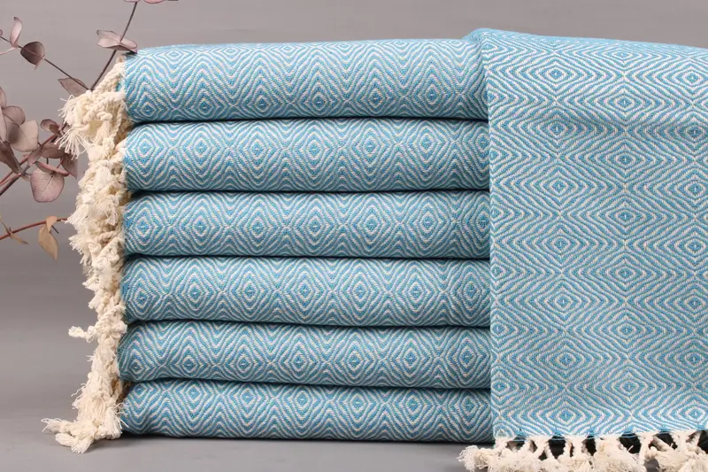 Turkish Towel Organic Cotton Turquoise, Beige, 18x36 Inches