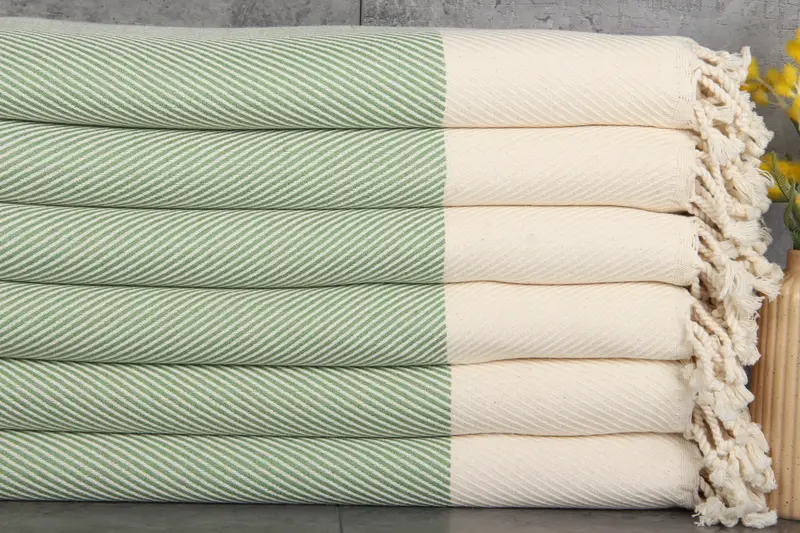 Personalized Green Striped Towel Beach Towel Organic Cotton, 40x71 Inches