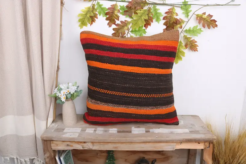 Aesthetic Cushion Case, Cushion, Boho Pillow Sham Cover, 20x20 Brown Pillow Case, Turkish Bench Cushion Case, Vintage Kilim Pillow, Gift Pillow - 1