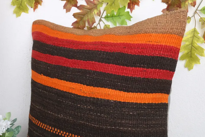 Aesthetic Cushion Case, Cushion, Boho Pillow Sham Cover, 20x20 Brown Pillow Case, Turkish Bench Cushion Case, Vintage Kilim Pillow, Gift Pillow - 5