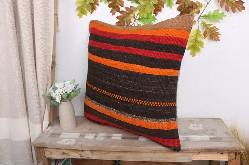 Aesthetic Cushion Case, Cushion, Boho Pillow Sham Cover, 20x20 Brown Pillow Case, Turkish Bench Cushion Case, Vintage Kilim Pillow, Gift Pillow - 4