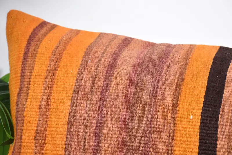 Handmade Kilim Cushion, 16x48 Orange Pillow Cover, Kilim Cushion Sham, Handmade Rug Seat Cushion Cover, Cushion Cover, Pillow for Couch - 2