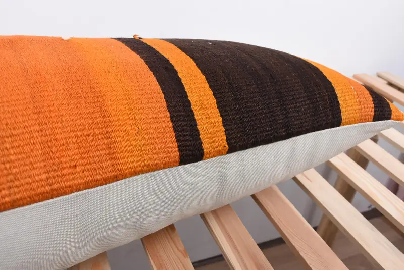 Handmade Kilim Cushion, 16x48 Orange Pillow Cover, Kilim Cushion Sham, Handmade Rug Seat Cushion Cover, Cushion Cover, Pillow for Couch - 7