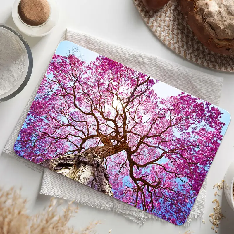 Temperli Emniyetli ve Kaymaz Ayaklı, Doğadan Esinlenen Cam Kesme Tahtası